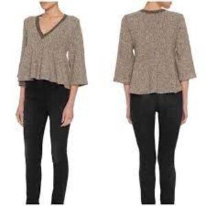✅ Apiece Apart Cropped Swing Neutral V-Neck Marled Sweater Size X-Small